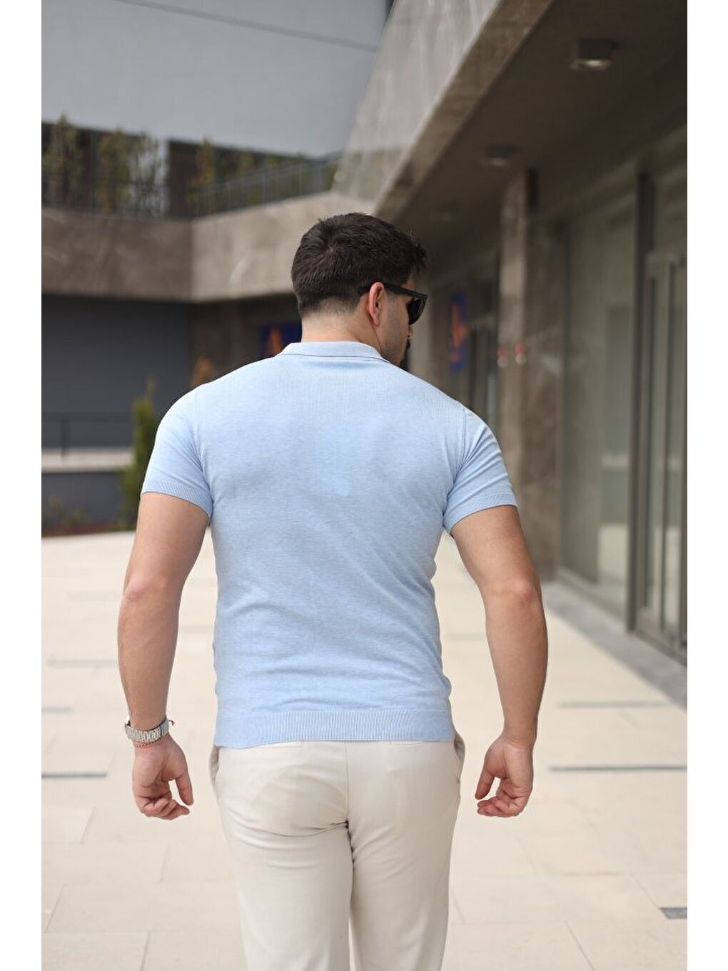 Mavi Erkek Polo Yaka Fermuar Detaylı Tişört-1