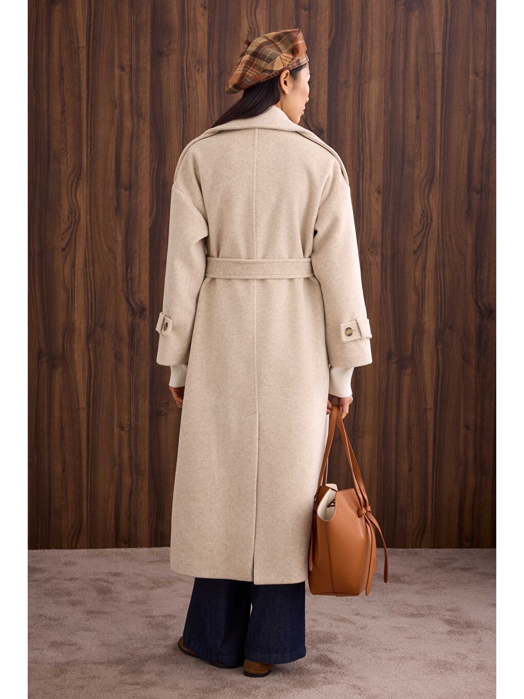 Rüzgarlıklı Uzun Kaban Bej-4