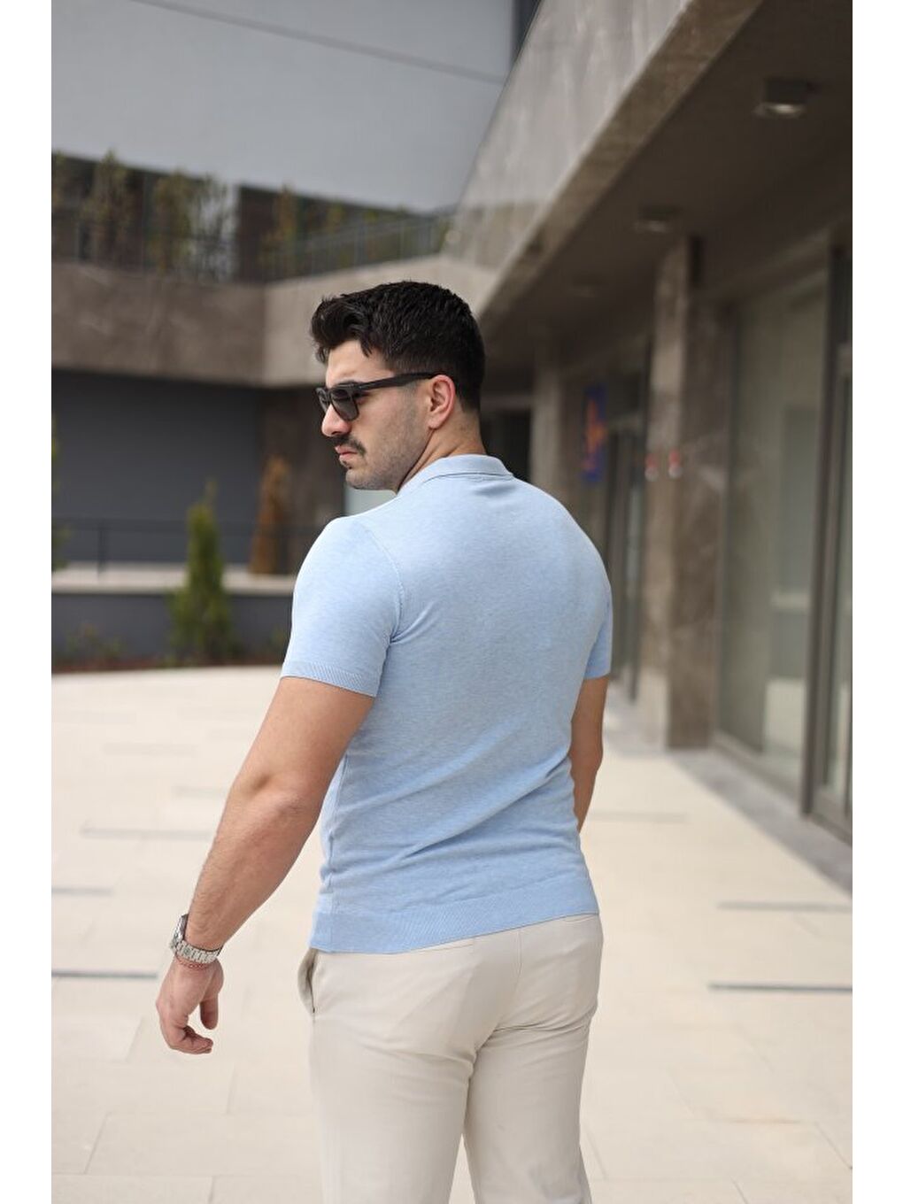 Mavi Erkek Polo Yaka Fermuar Detaylı Tişört-4