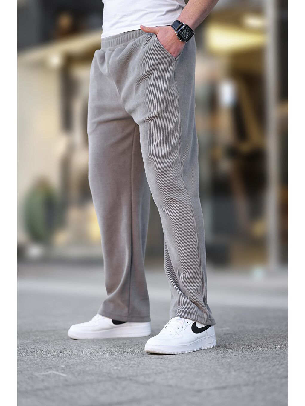 Boyalı Gri Rahat Kesim Dokulu Erkek Eşofman Altı E6557-1