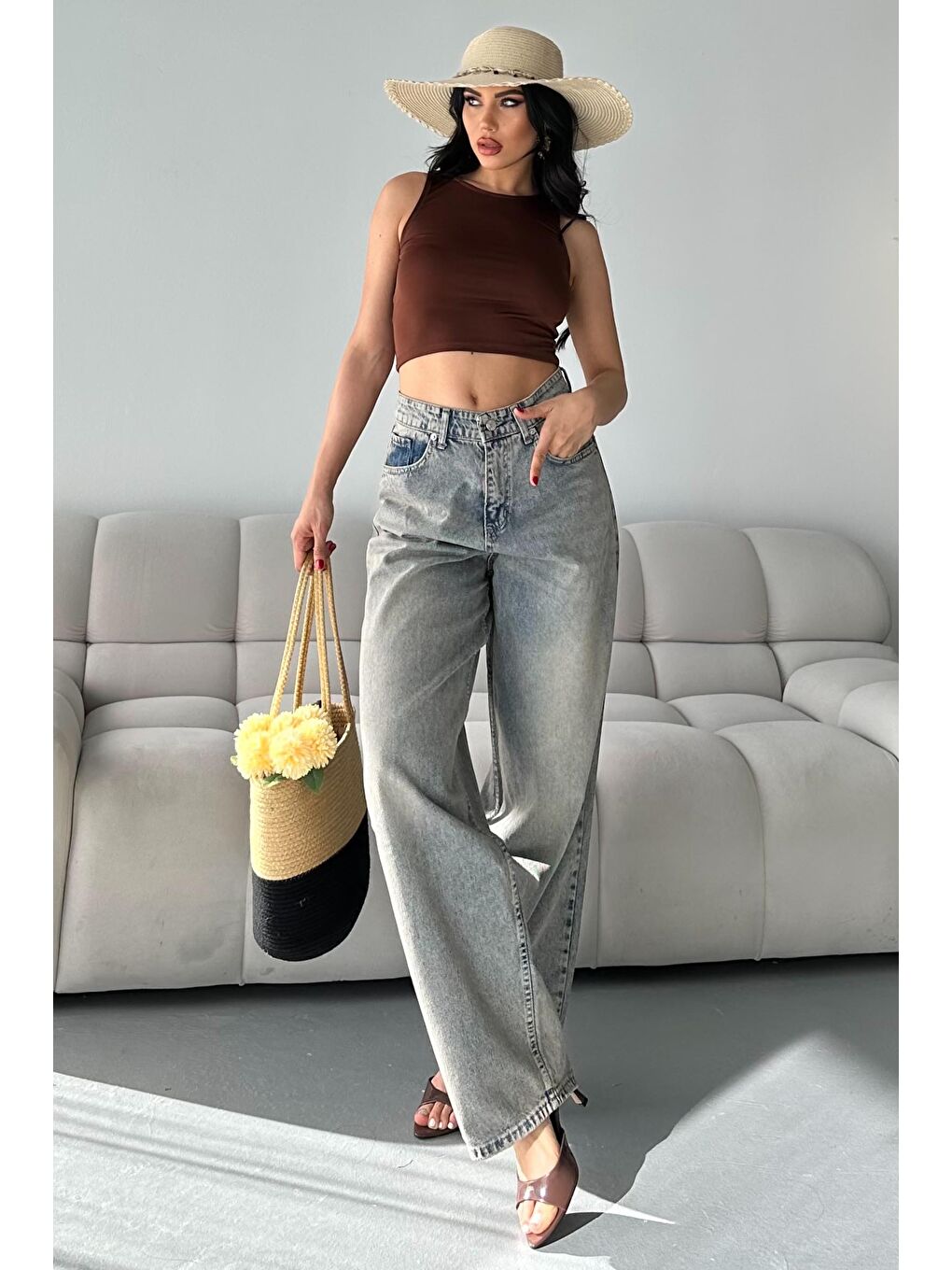 Kahverengi Bıyık Baggy Jean Pantolon Açik Kahve Tint - 27268