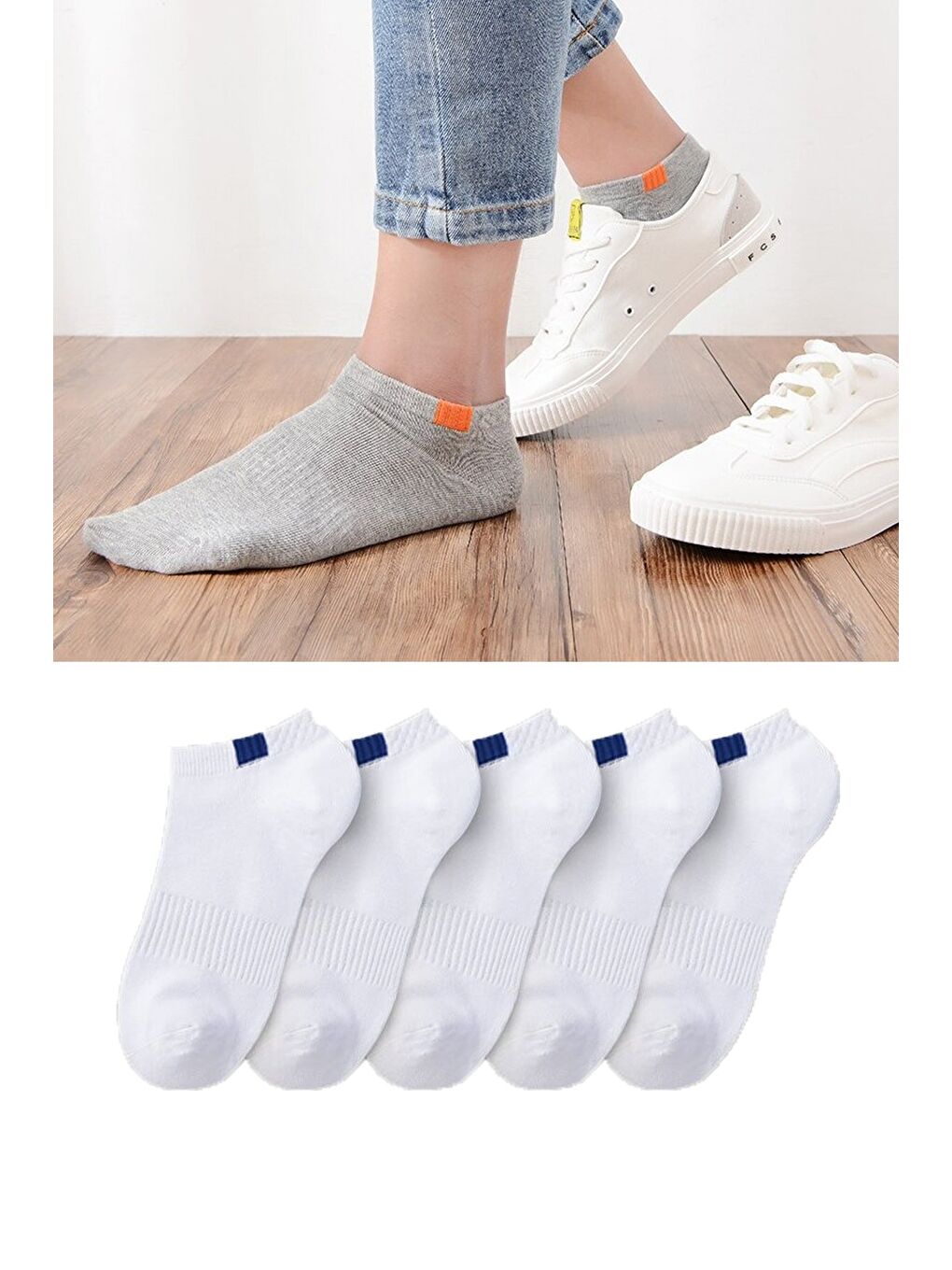 Beyaz Unisex 5'li Spor Patik Çorap