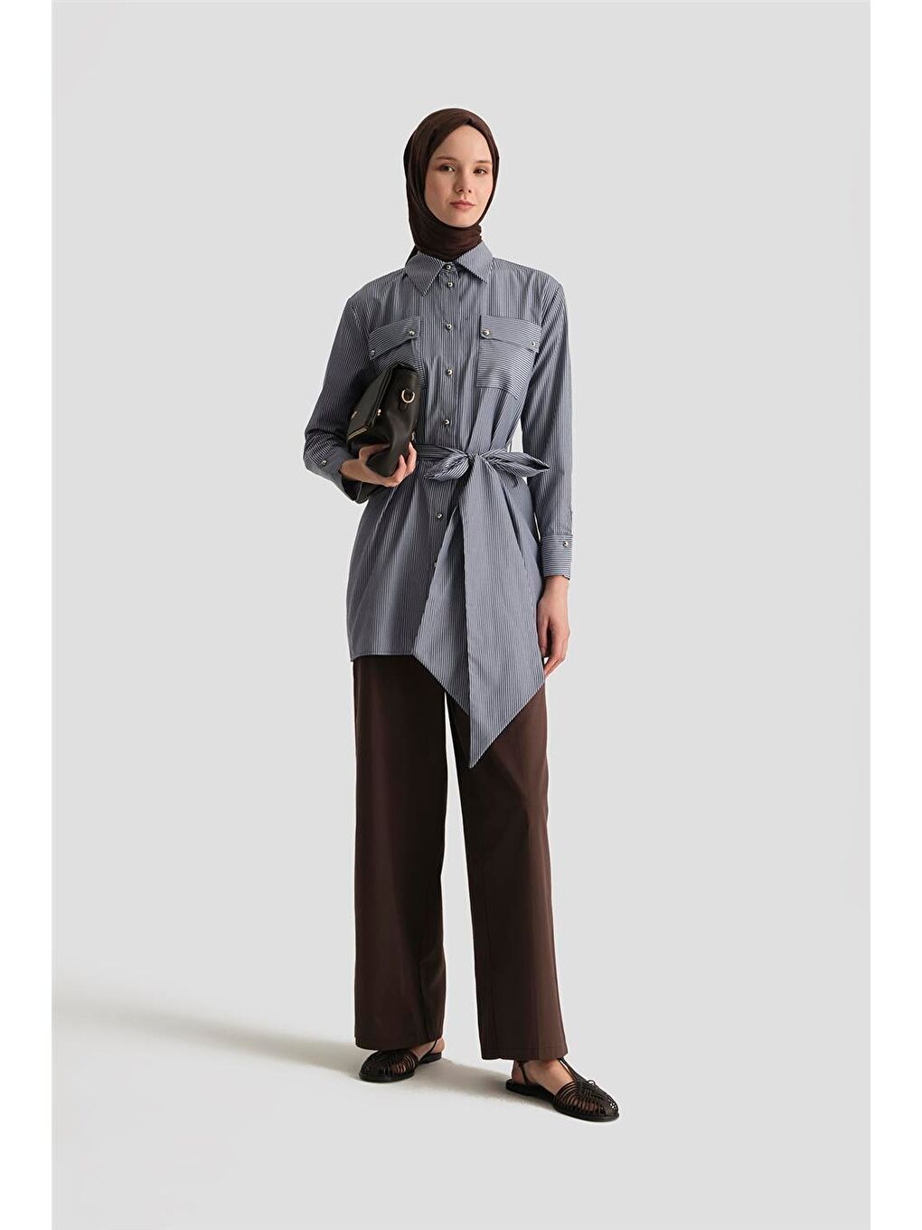 Kuşaklı Çizgili Tunik 25Y4618 Lacivert