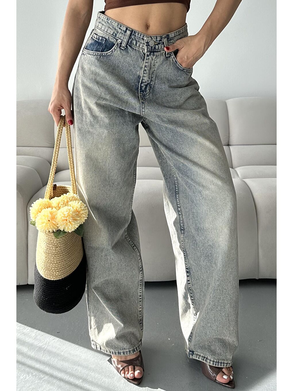 Kahverengi Bıyık Baggy Jean Pantolon Açik Kahve Tint - 27268-1