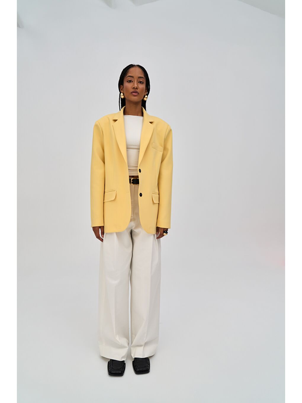 Emma Dikiş Detaylı Sarı Blazer-1