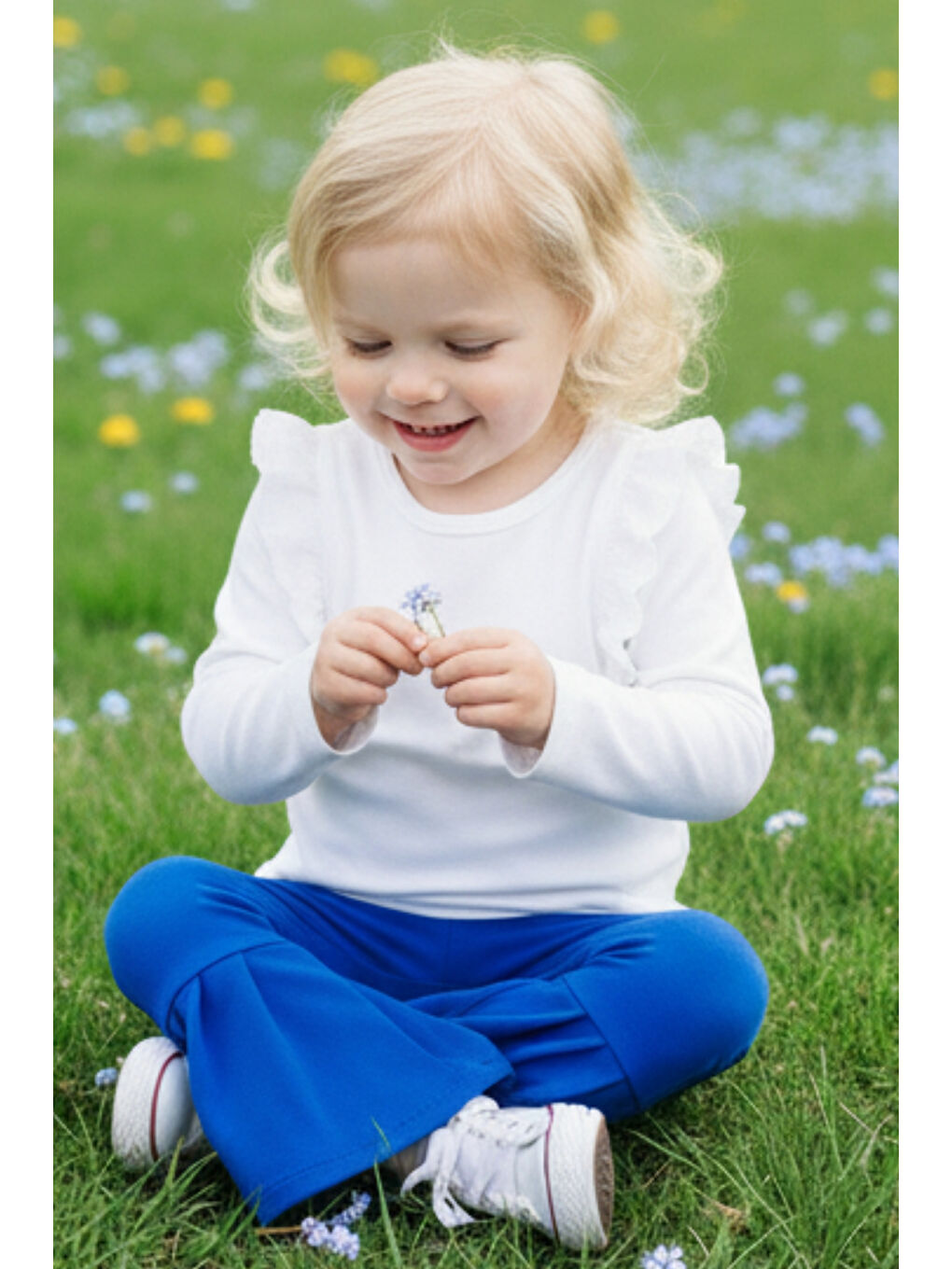 Kız Çocuk Saks Mavi Ispanyol Paça Yüksek Bel Lastikli Tayt Pantolon-2