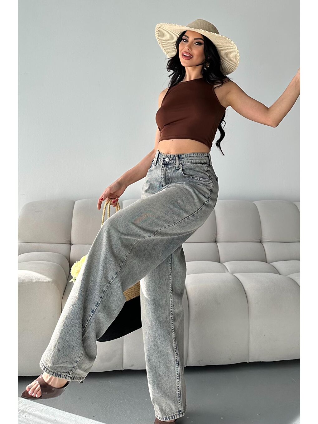 Kahverengi Bıyık Baggy Jean Pantolon Açik Kahve Tint - 27268-2