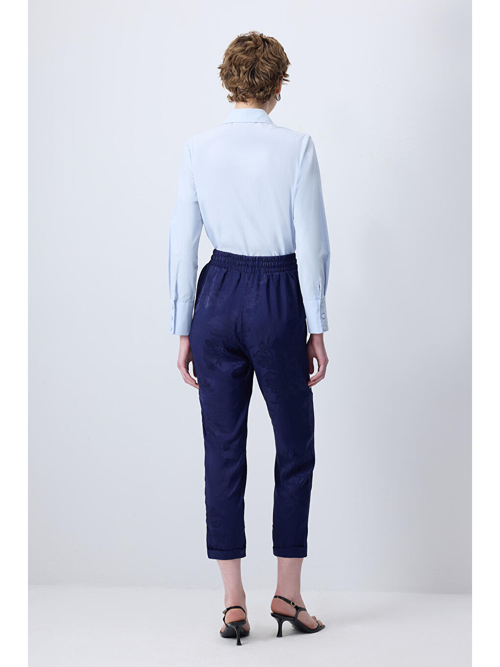 Lacivert Beli Lastikli Jakarlı Pantolon-2