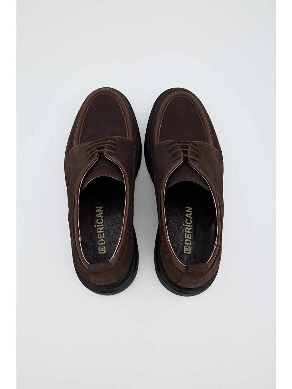 Kahverengi Orijinal Deri Kalın Taban Bağcıklı Günlük Klasik Ayakkabı-3