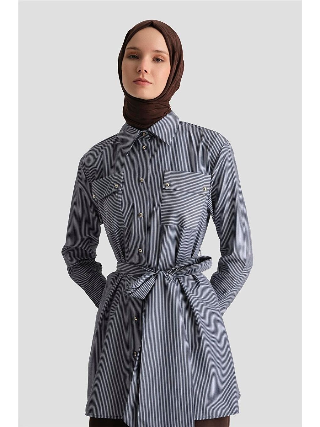 Kuşaklı Çizgili Tunik 25Y4618 Lacivert-2