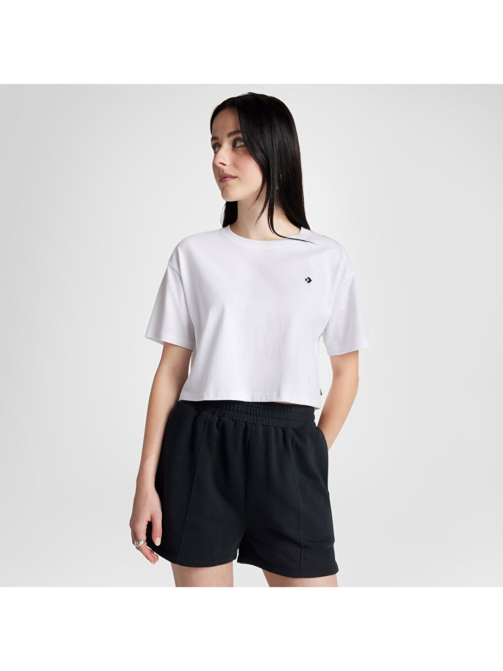 Sporty Boxy Kadın Beyaz Yuvarlak Yaka Tişört