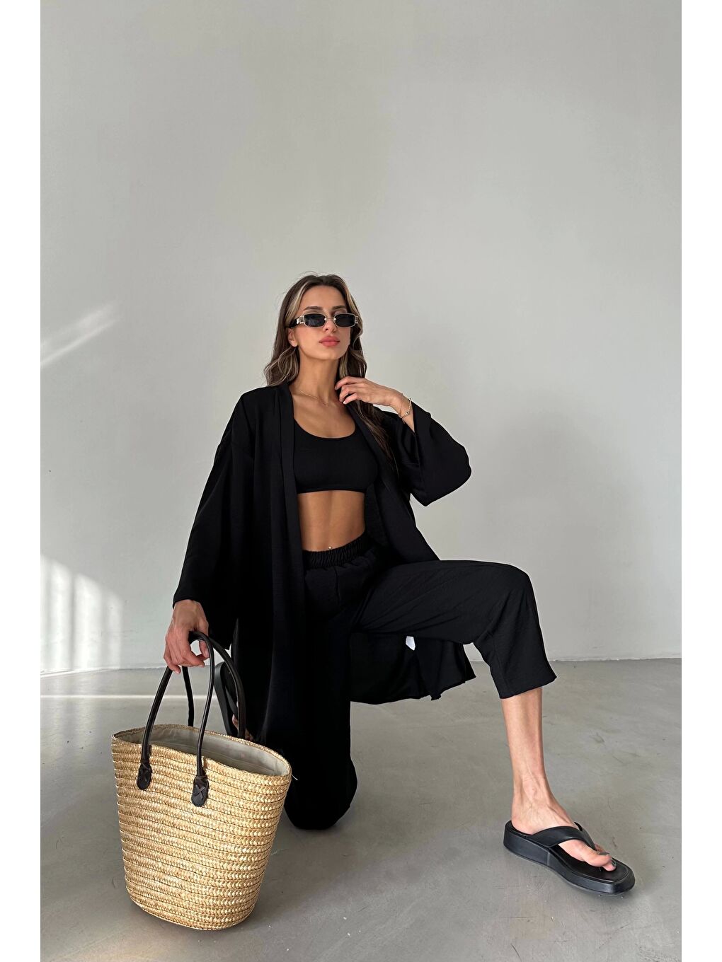 Kadın Siyah Kimono Takım-11