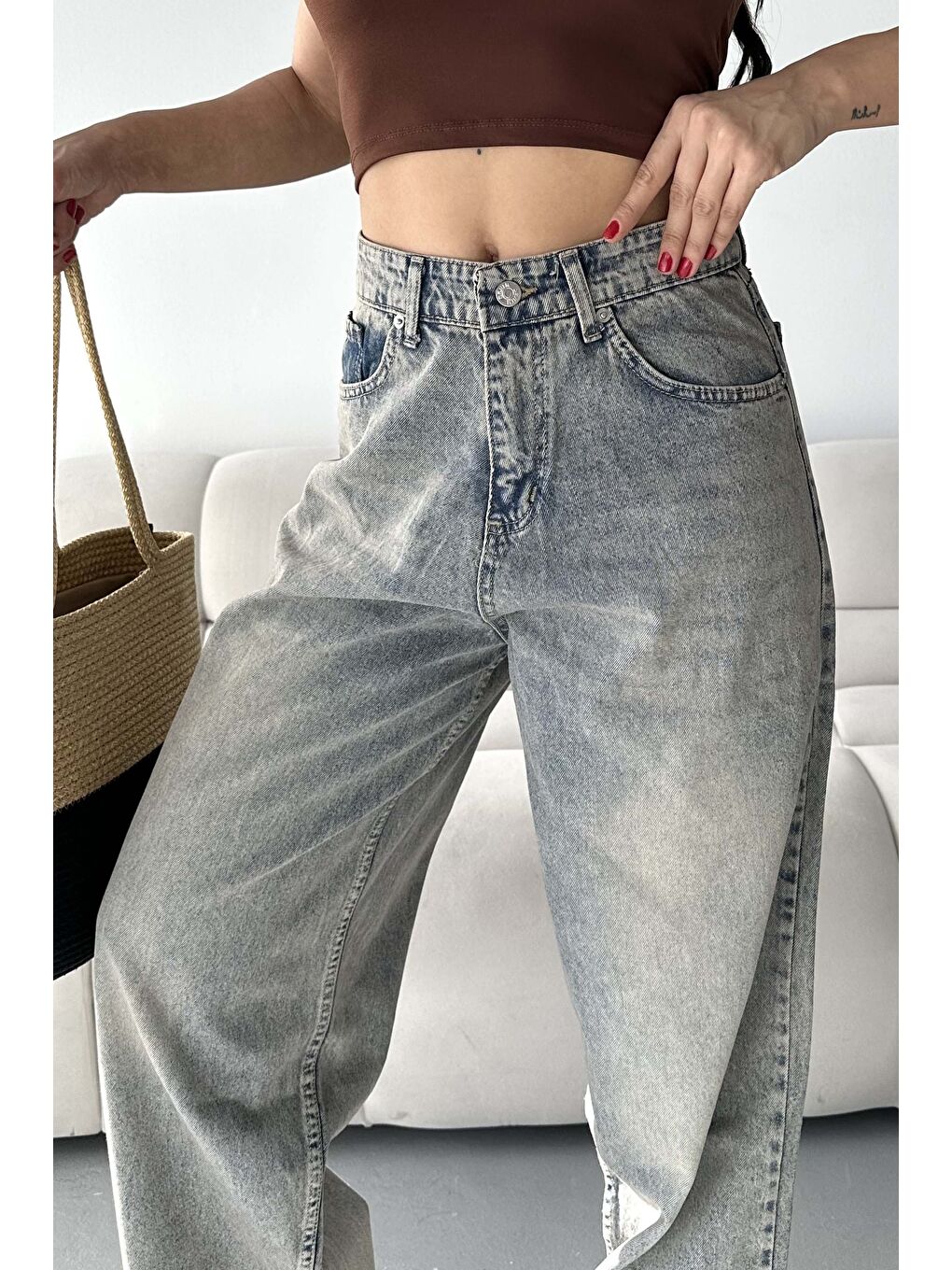 Kahverengi Bıyık Baggy Jean Pantolon Açik Kahve Tint - 27268-3