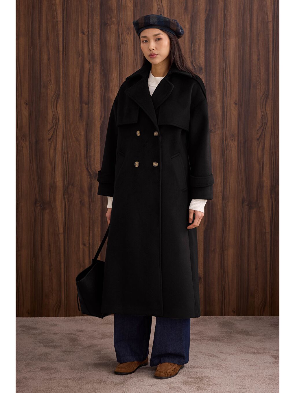 Rüzgarlıklı Uzun Kaban Siyah