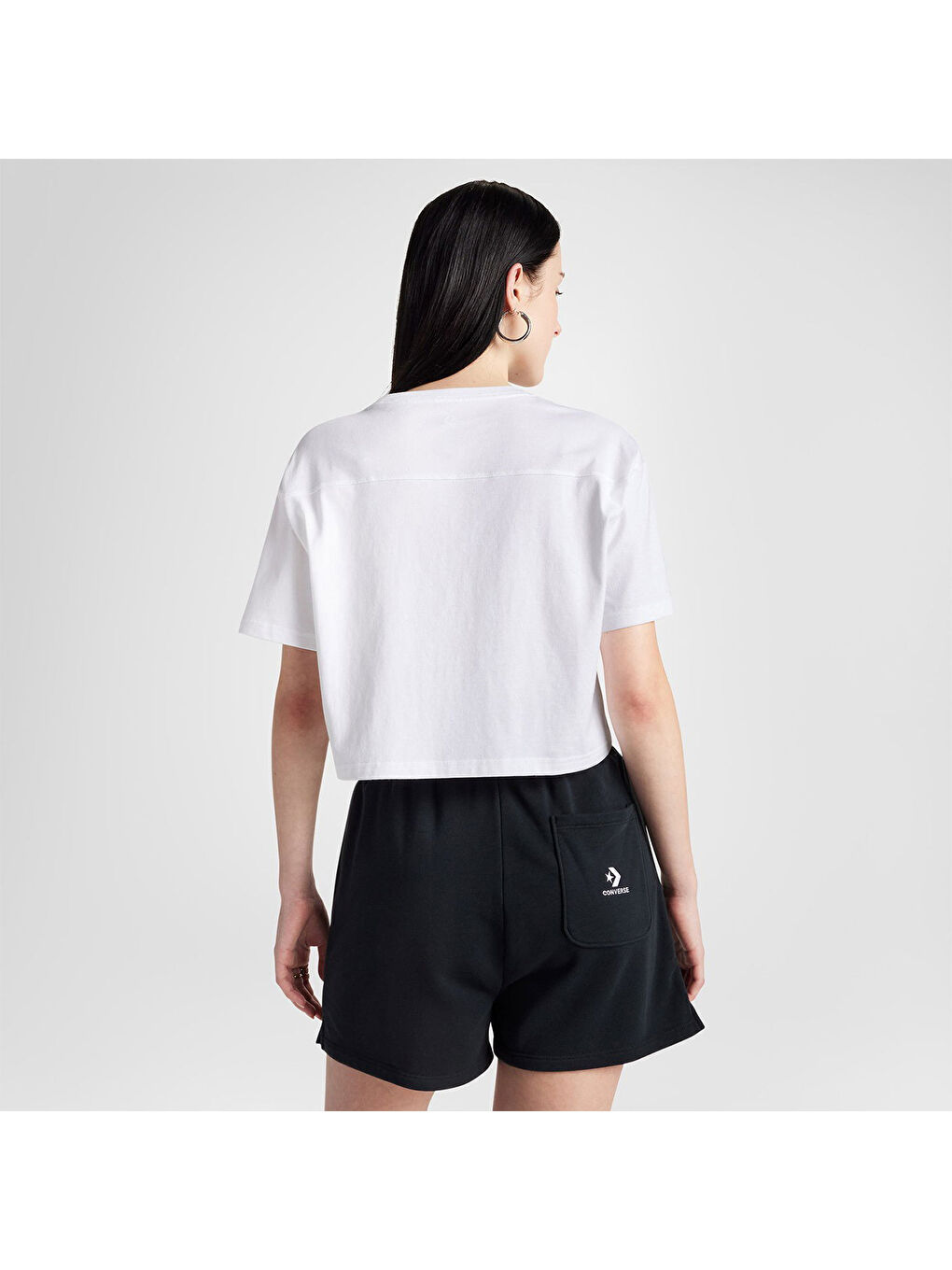 Sporty Boxy Kadın Beyaz Yuvarlak Yaka Tişört-1