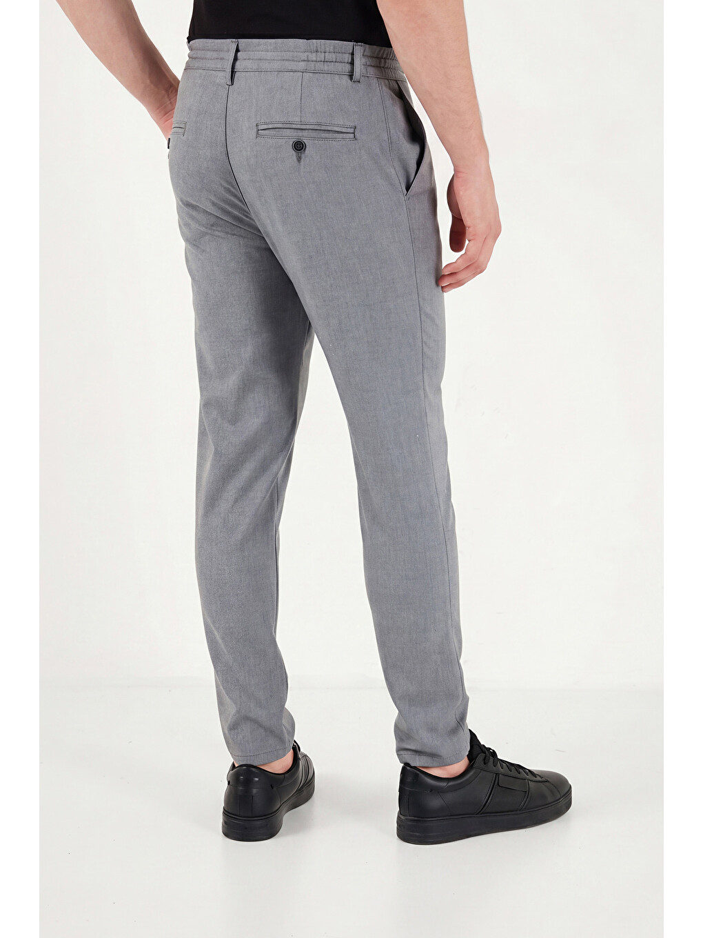Gri Slim Fit Dar Paça Bağlamalı Pantolon 6843657-5