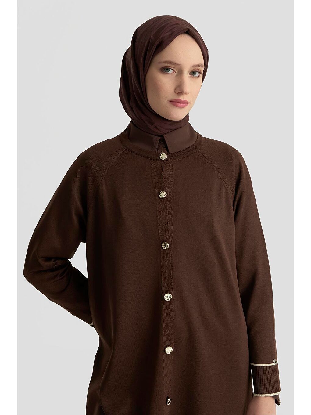 Kahverengi Trend Çizgi Detaylı Triko Hırka 25Ktd4123 Acı Kahve-3