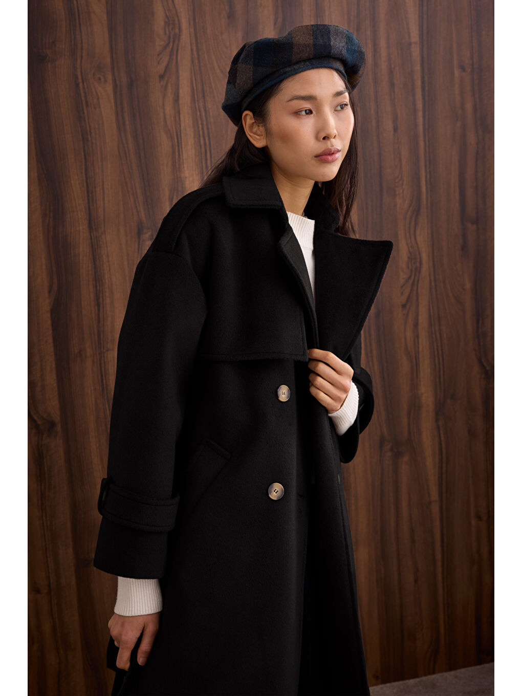 Rüzgarlıklı Uzun Kaban Siyah-1