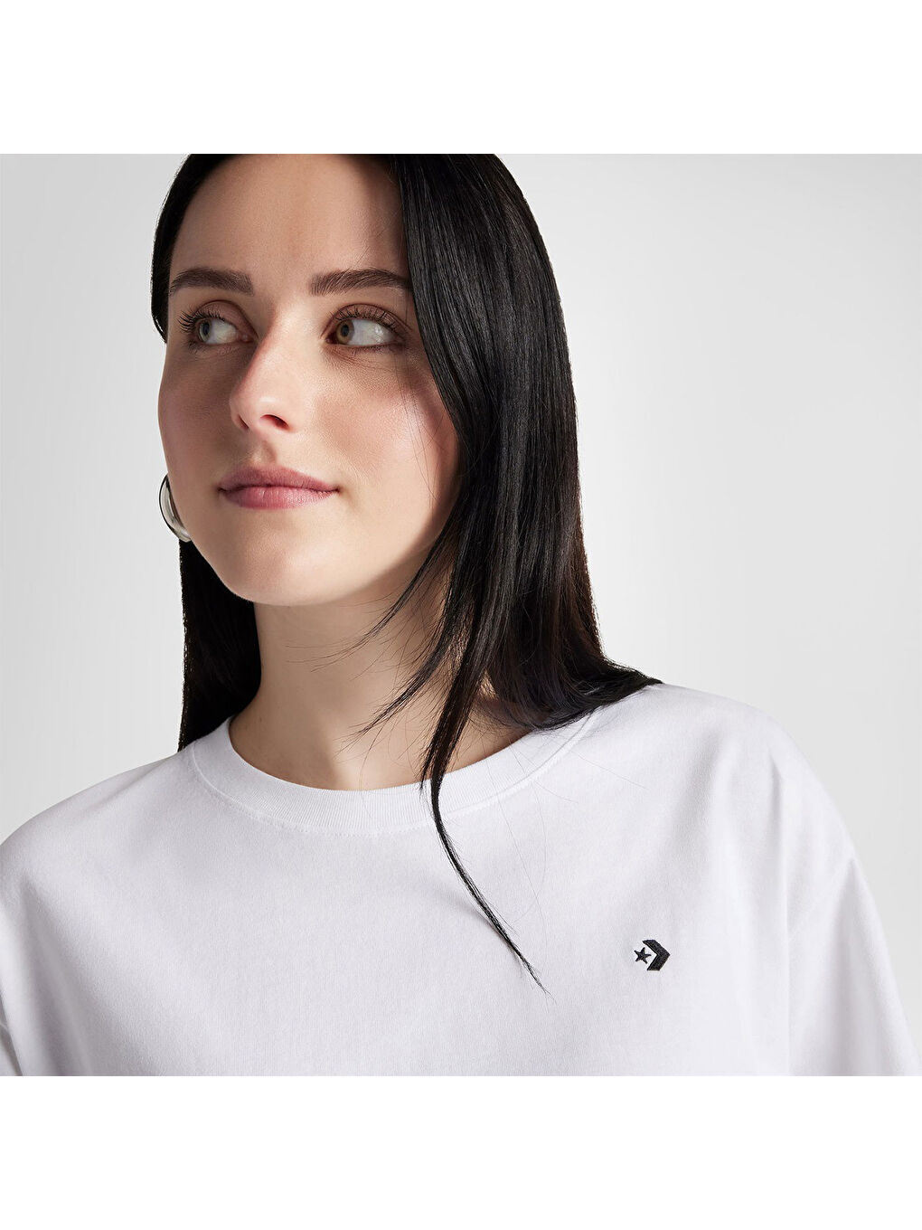 Sporty Boxy Kadın Beyaz Yuvarlak Yaka Tişört-2