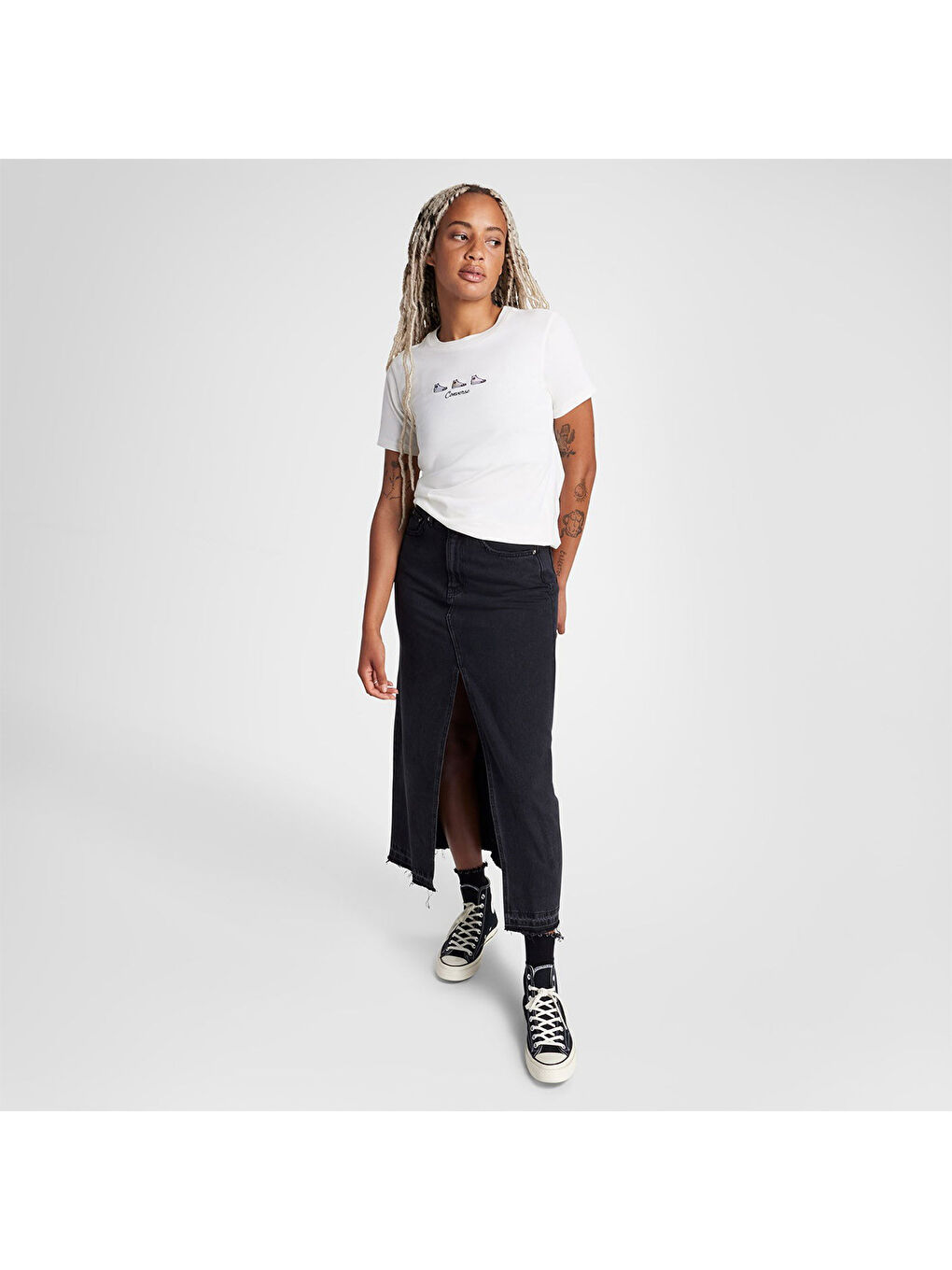 High Tops Kadın Beyaz Yuvarlak Yaka Tişört-2