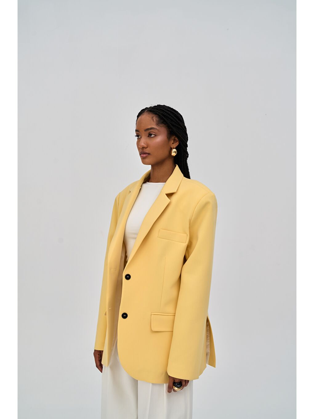 Emma Dikiş Detaylı Sarı Blazer-3