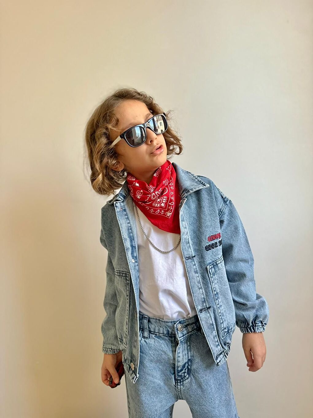 Lacivert Erkek Çocuk Pantalon Ceket Jean Takım T-Shirt Dahil 3lü Set-2