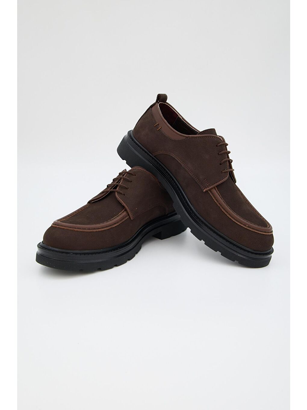 Kahverengi Orijinal Deri Kalın Taban Bağcıklı Günlük Klasik Ayakkabı-5