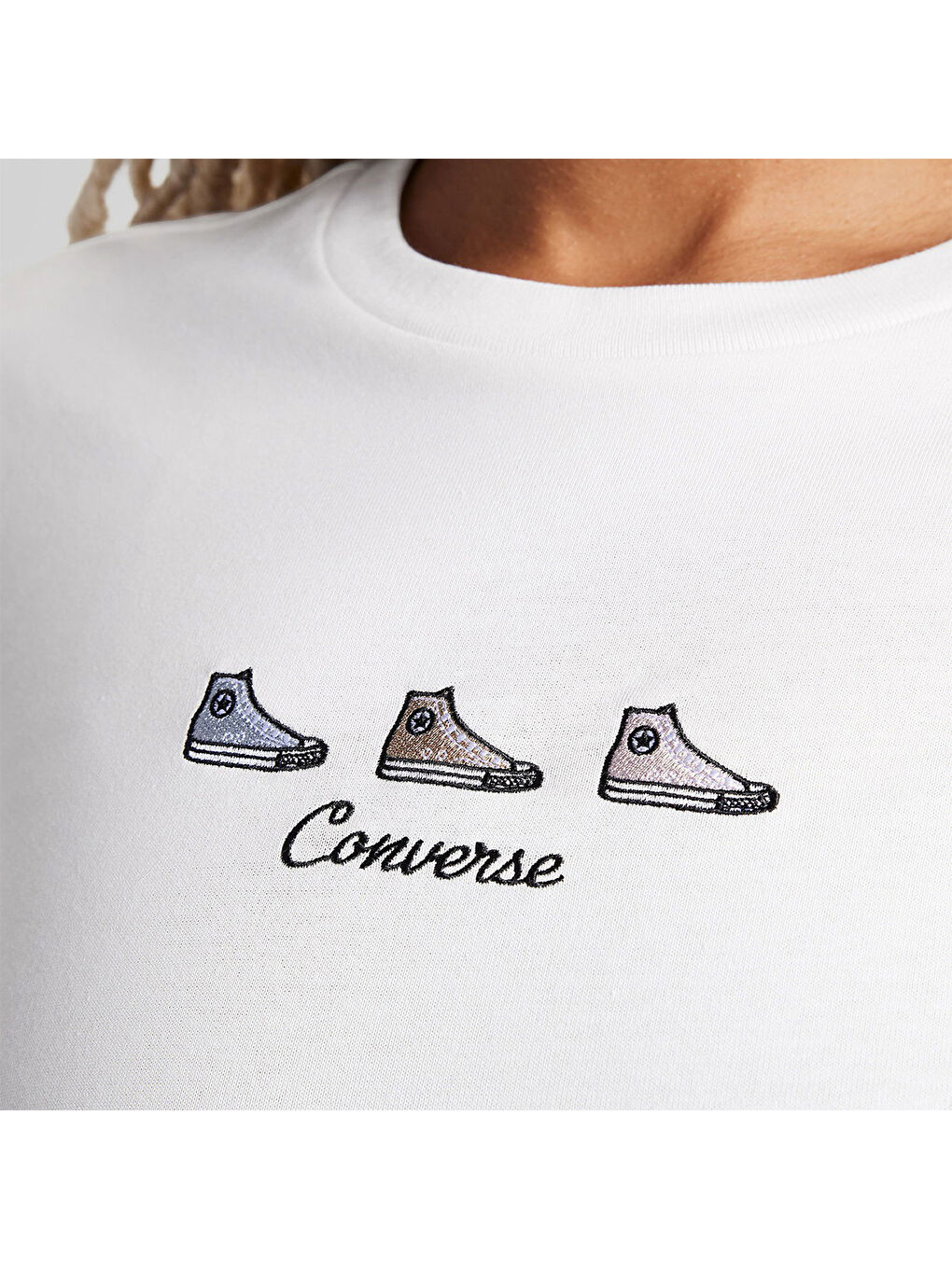 High Tops Kadın Beyaz Yuvarlak Yaka Tişört-3