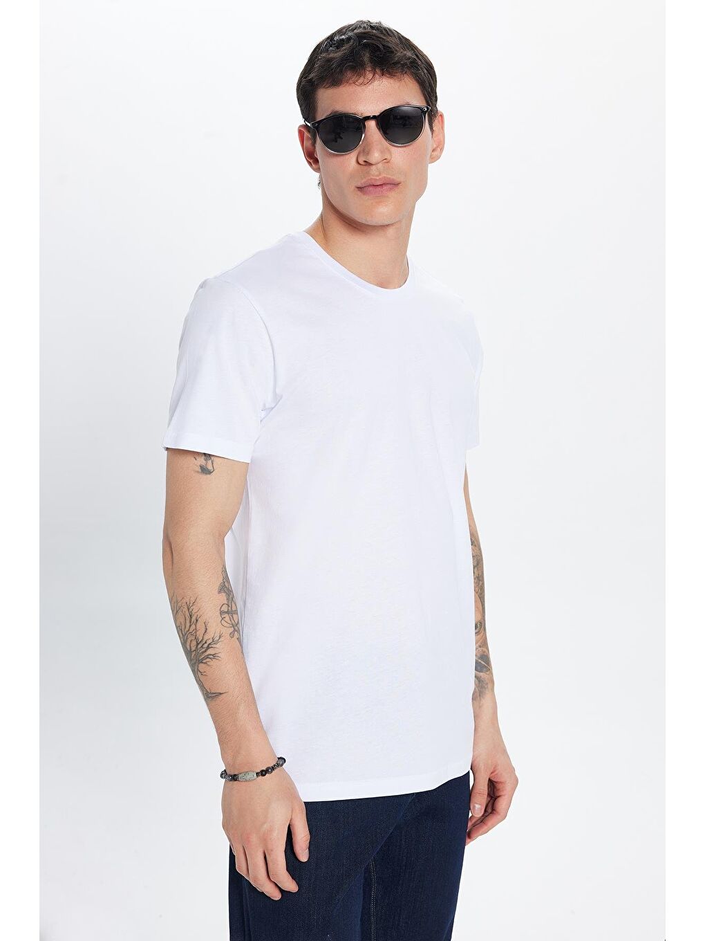 Unisex 5Li Pkt Siyah-Beyaz-Taş-Kahvereng-Kiremit Slim Fit Dar Kesim %100 Pamuk Bisiklet Yaka Tişört-1