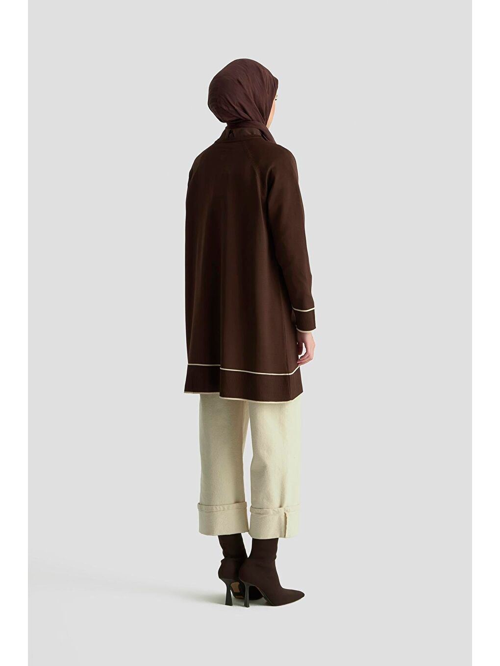 Kahverengi Trend Çizgi Detaylı Triko Hırka 25Ktd4123 Acı Kahve-5