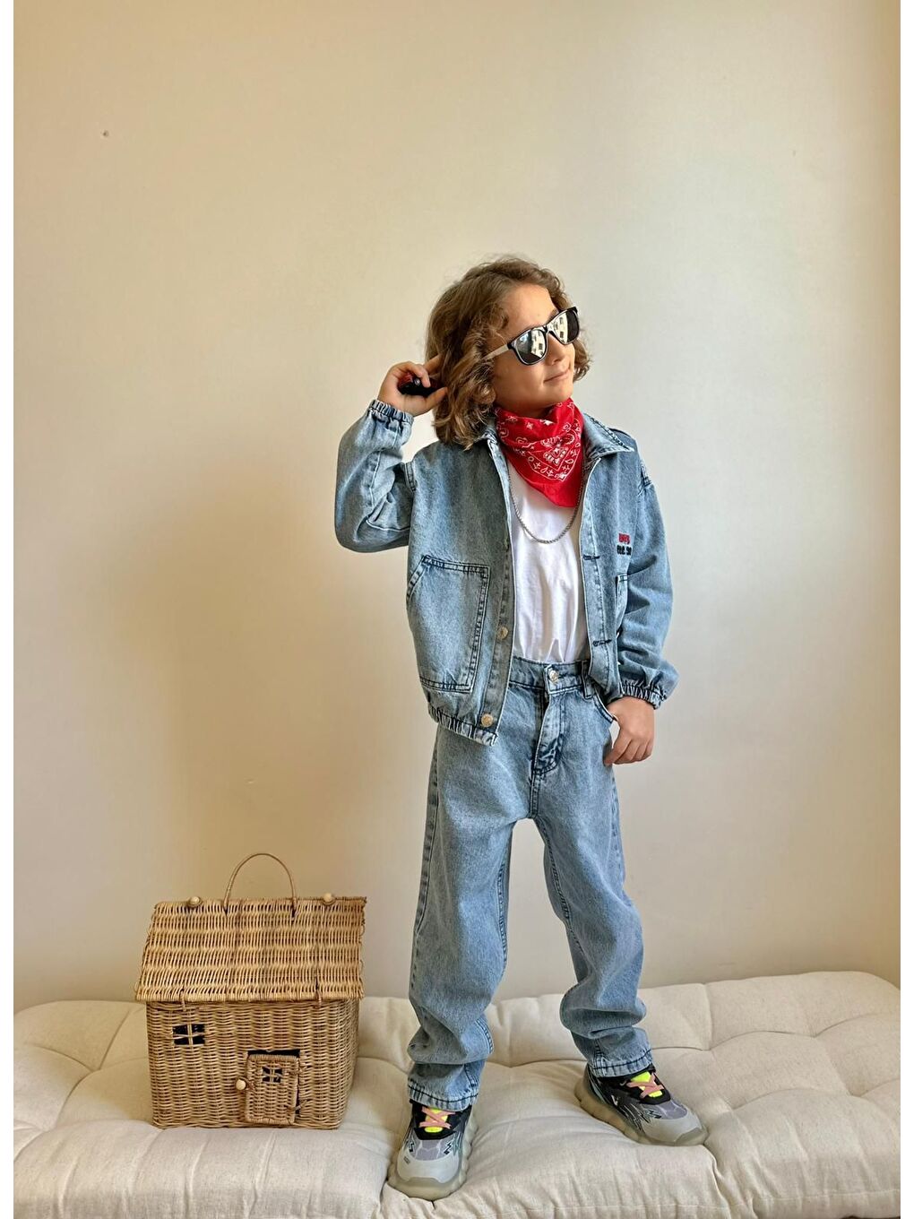 Lacivert Erkek Çocuk Pantalon Ceket Jean Takım T-Shirt Dahil 3lü Set-3