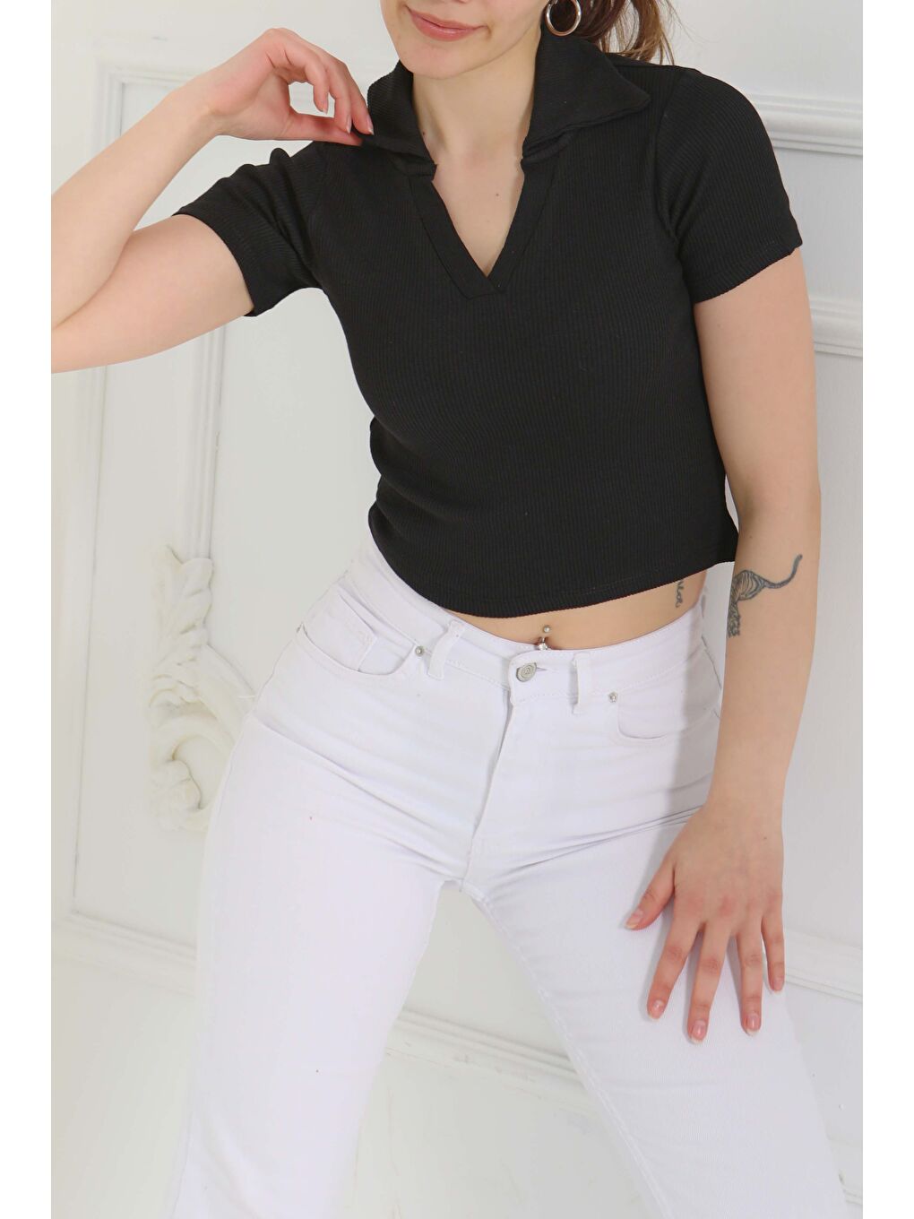 Polo Yaka Kısa Kollu Bady Siyah - 27143-4