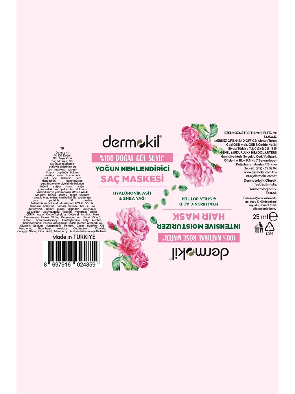 %100 Doğal Gül Suyu Yoğun Nemlendirici Saç Maskesi 25 ml-5