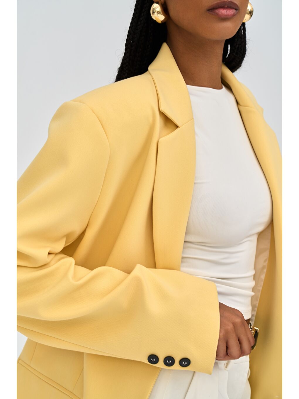 Emma Dikiş Detaylı Sarı Blazer-6