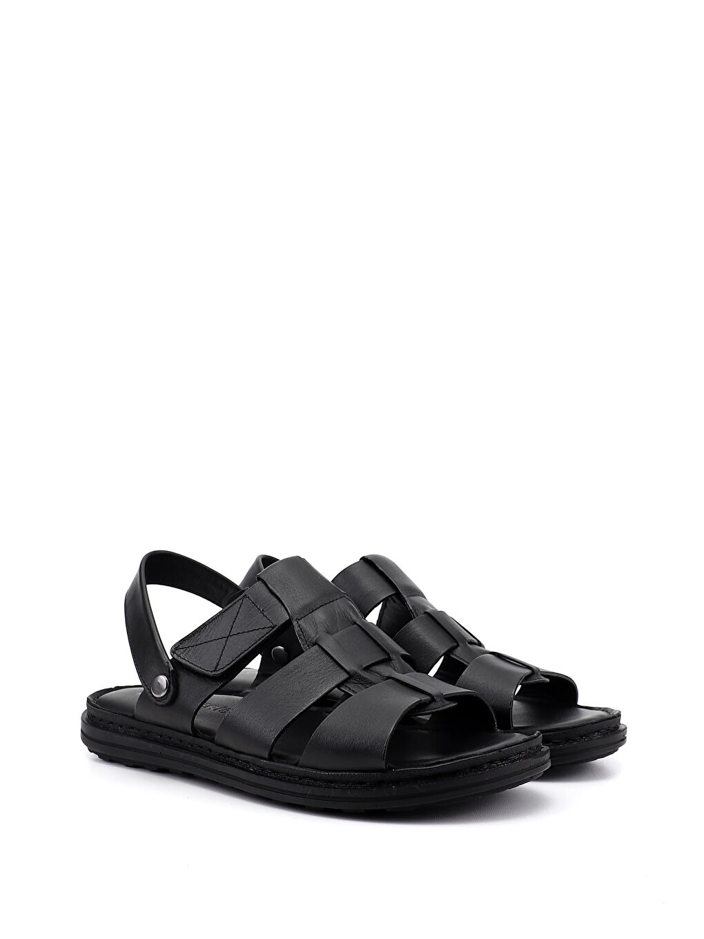 Siyah Erkek SİYAH Hakiki Deri Comfort Sandalet-1