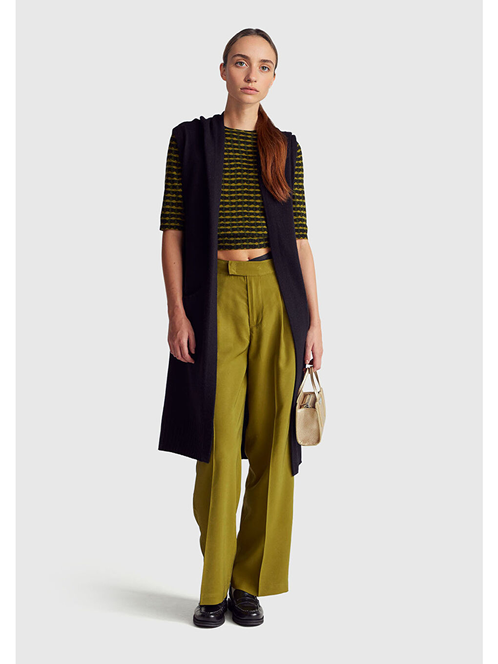 Kadın Haki Yeşili Viskoz Karışımlı Desenli Bisiklet Yaka Kısa Kollu Kazak-3