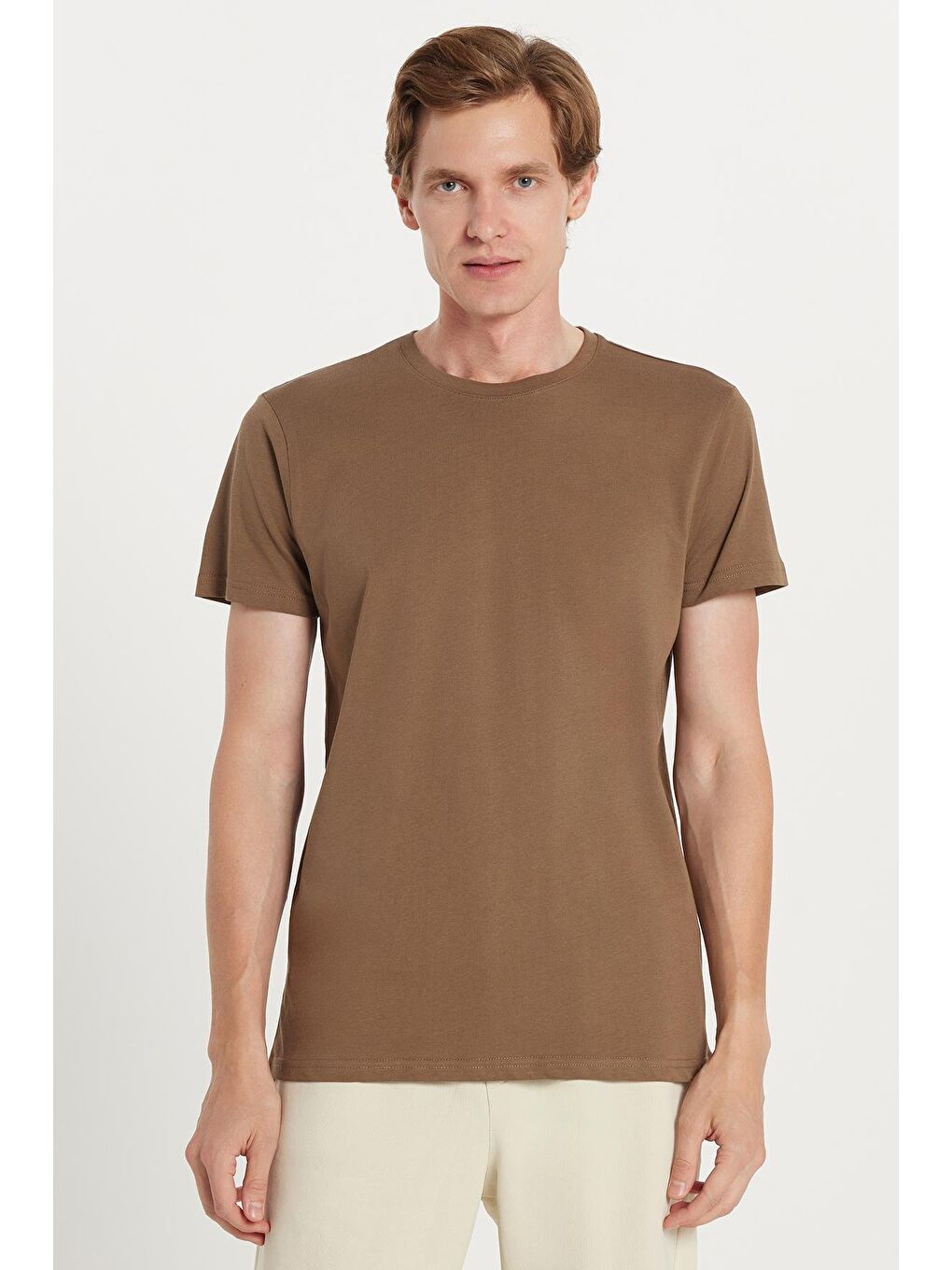 Unisex 5Li Pkt Siyah-Beyaz-Taş-Kahvereng-Kiremit Slim Fit Dar Kesim %100 Pamuk Bisiklet Yaka Tişört-3