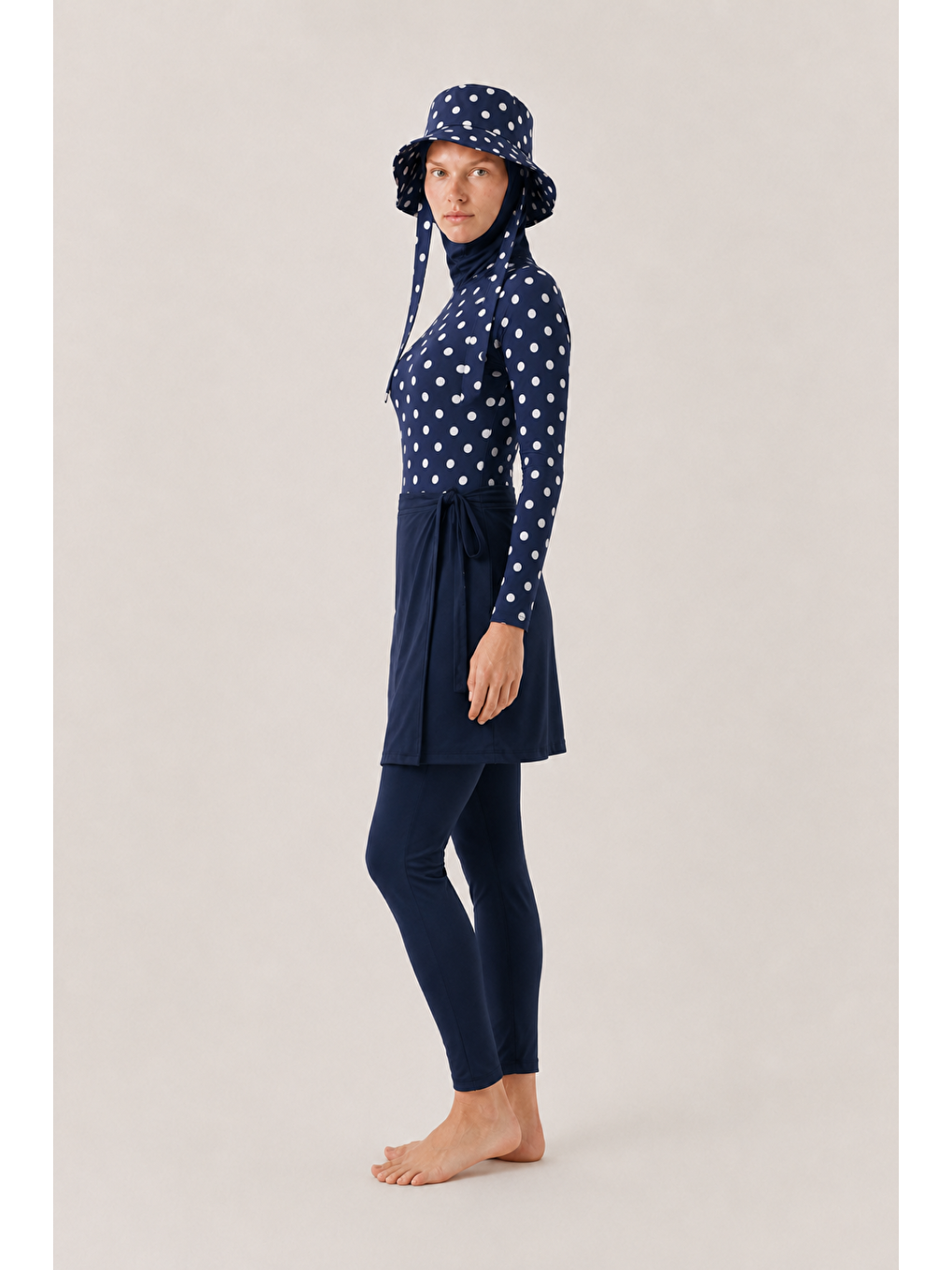 Pearl Dot | Beyaz Puantiyeli Lacivert Yüzücü Tesettür Mayo 5 Li Set-3
