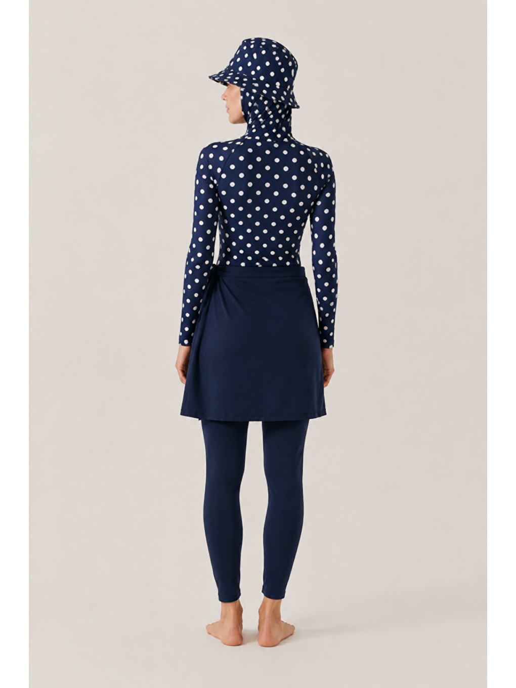 Pearl Dot | Beyaz Puantiyeli Lacivert Yüzücü Tesettür Mayo 5 Li Set-4