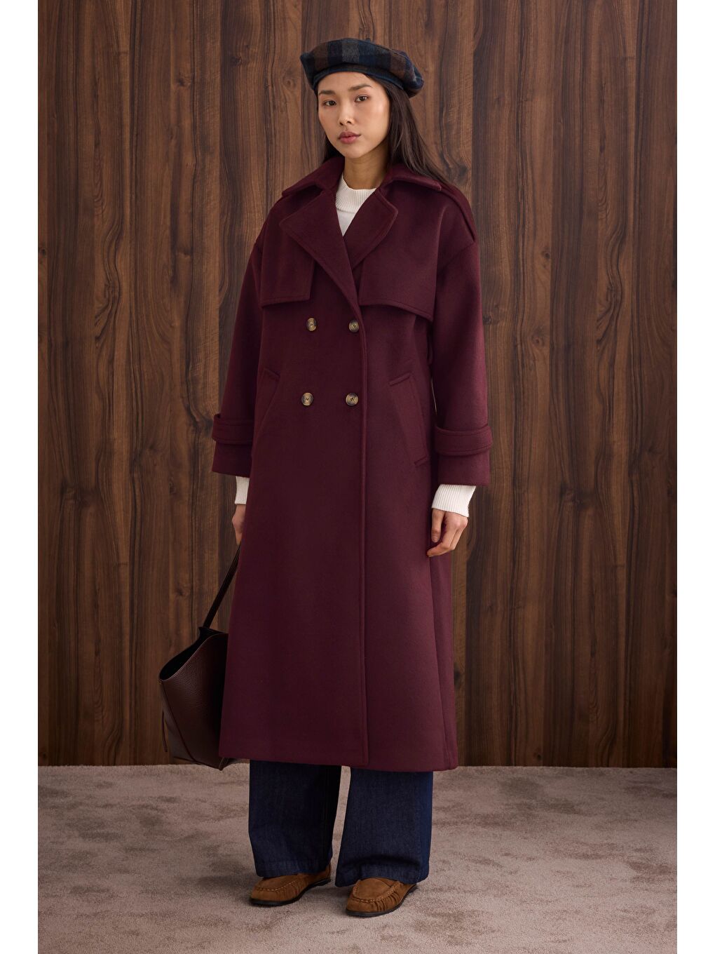 Rüzgarlıklı Uzun Kaban Bordo
