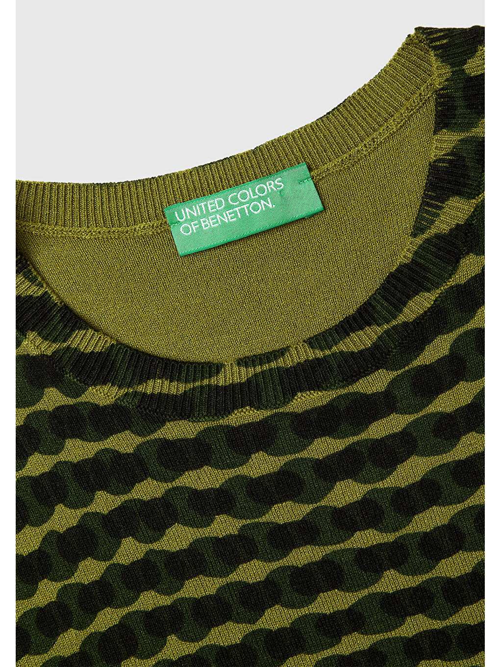 Kadın Haki Yeşili Viskoz Karışımlı Desenli Bisiklet Yaka Kısa Kollu Kazak-5