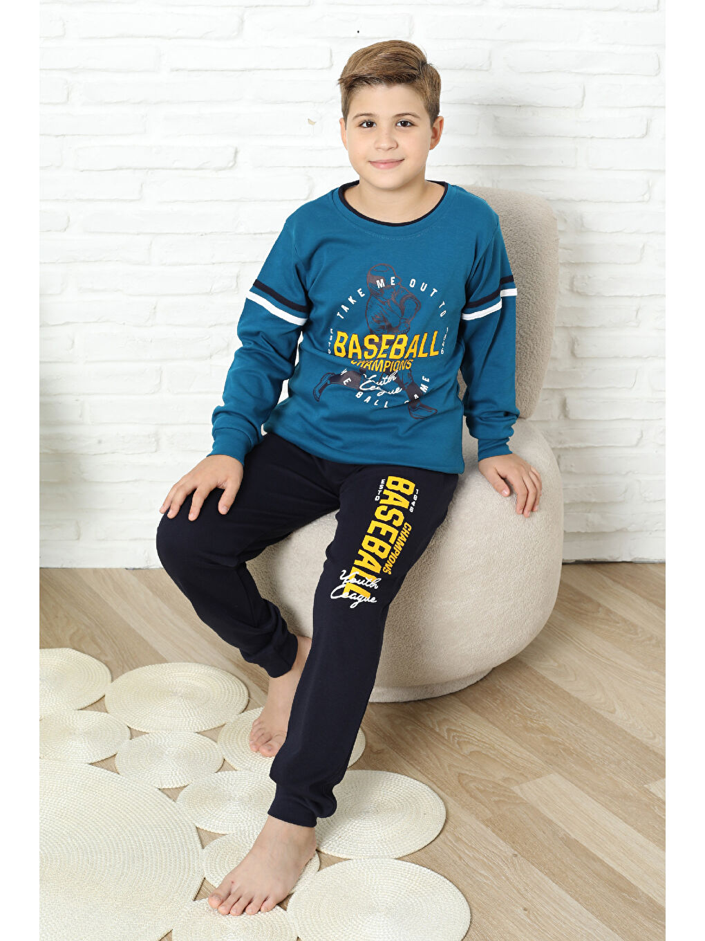 Petrol Erkek Çocuk Pijama Takımı %100 Pamuk İnterlok Kumaş 12447