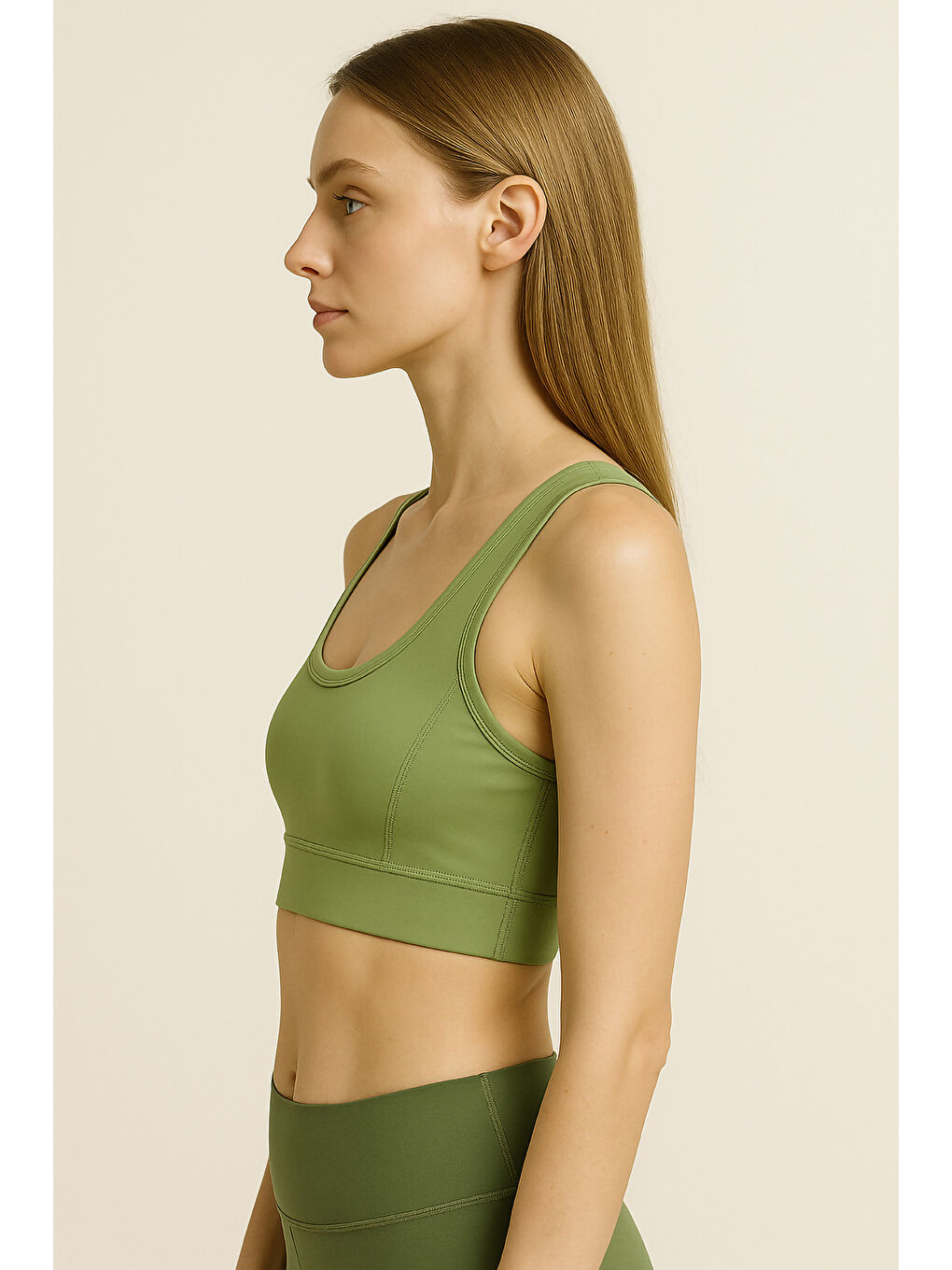 Yeşil Kalın Askılı Toparlayıcı Spor Büstiyer-1