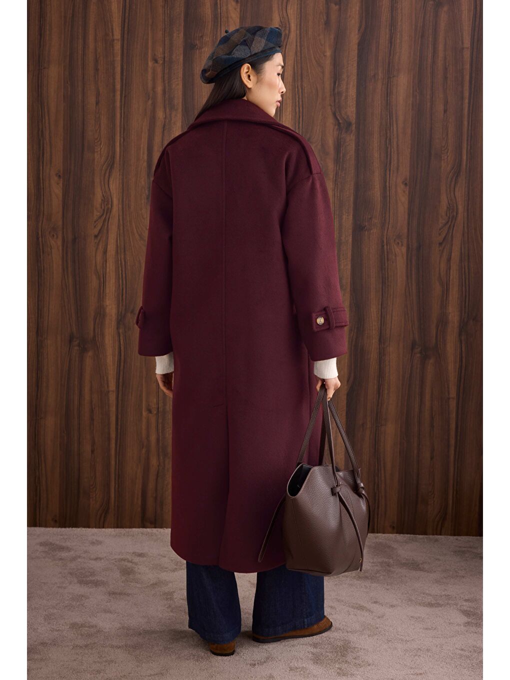 Rüzgarlıklı Uzun Kaban Bordo-1