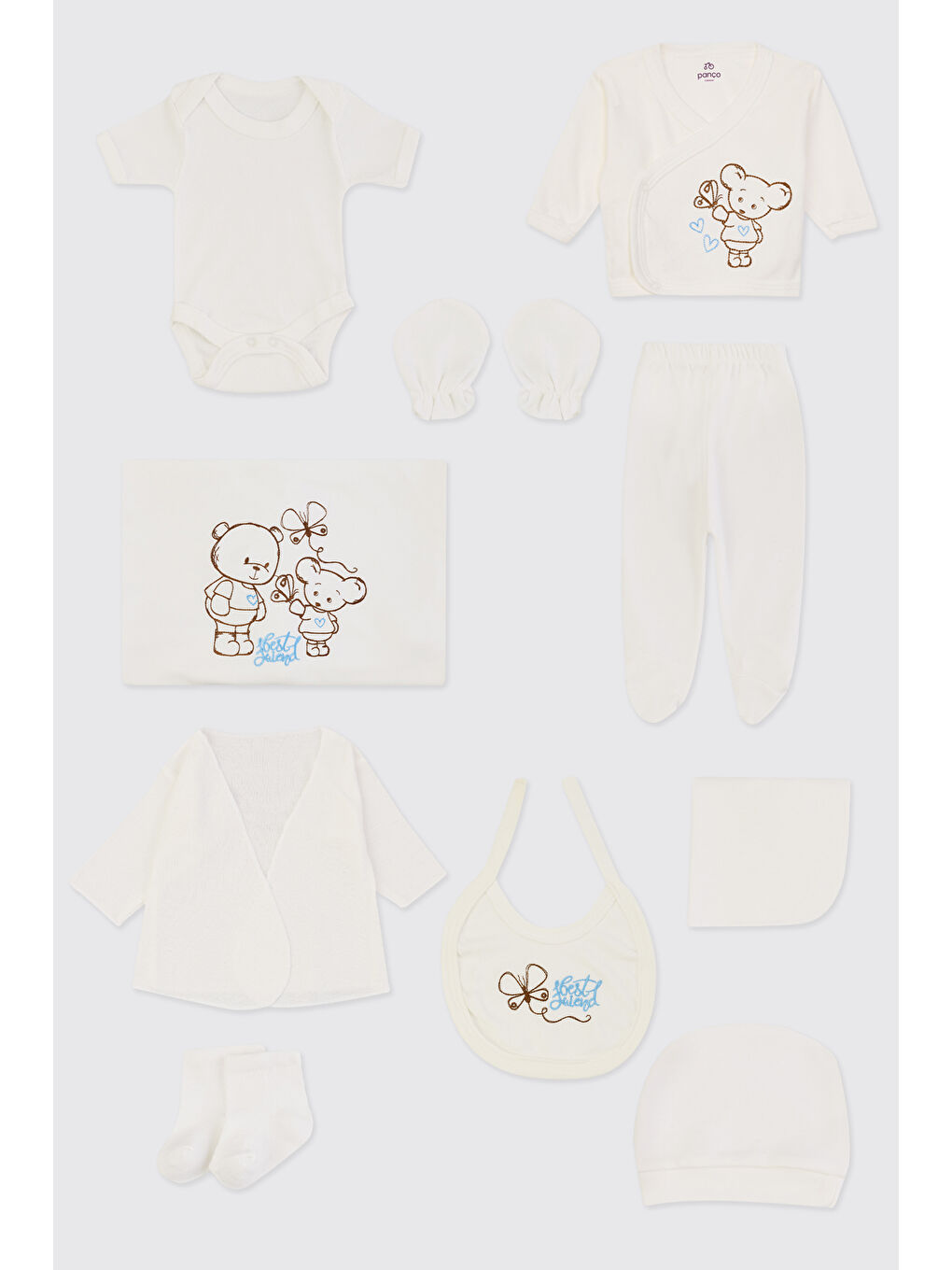 Yenidoğan Ayıcık Detaylı Ekru 10'lu Hastane Çıkış Seti