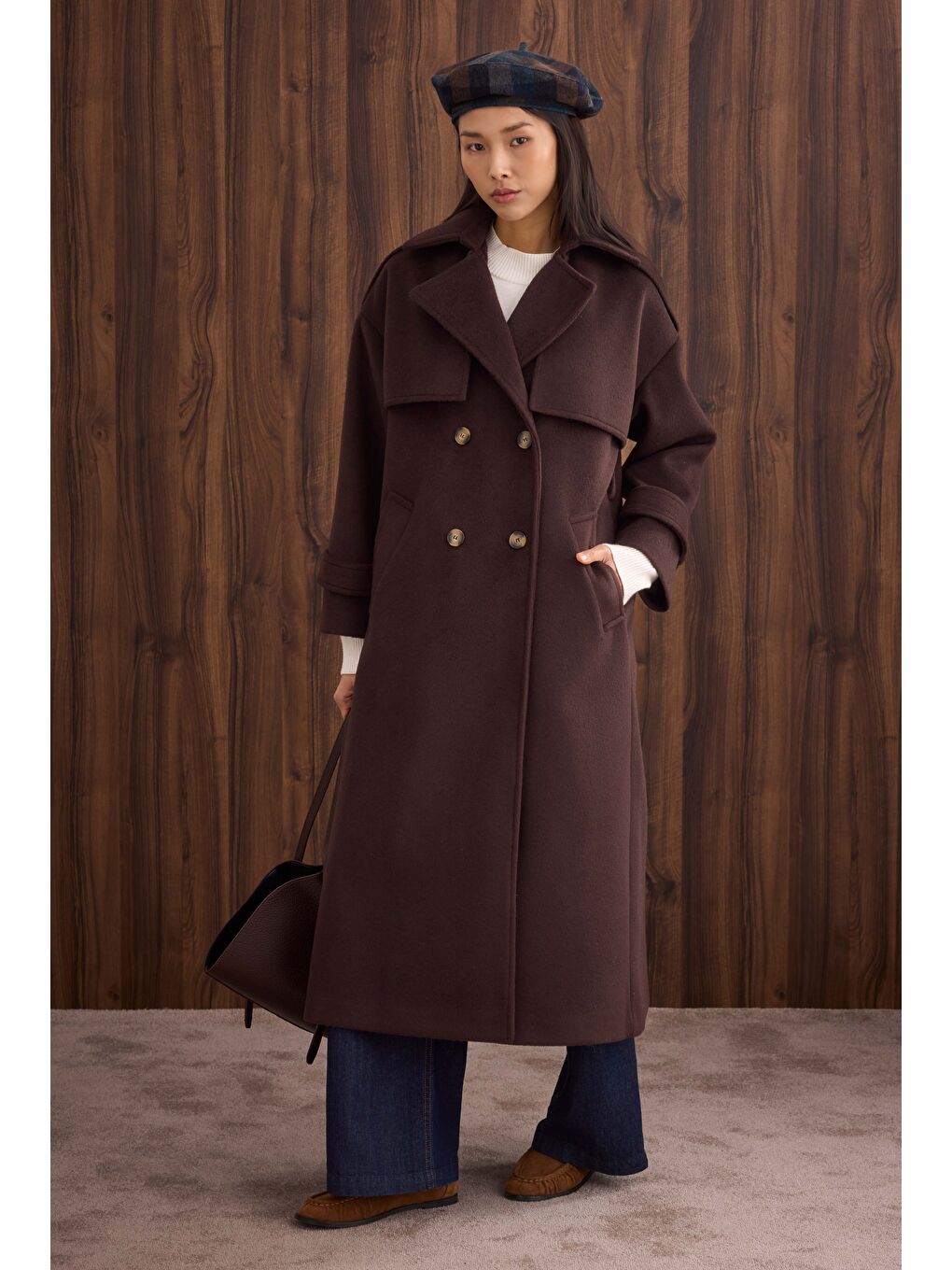 Kahverengi Rüzgarlıklı Uzun Kaban Acı Kahve-2