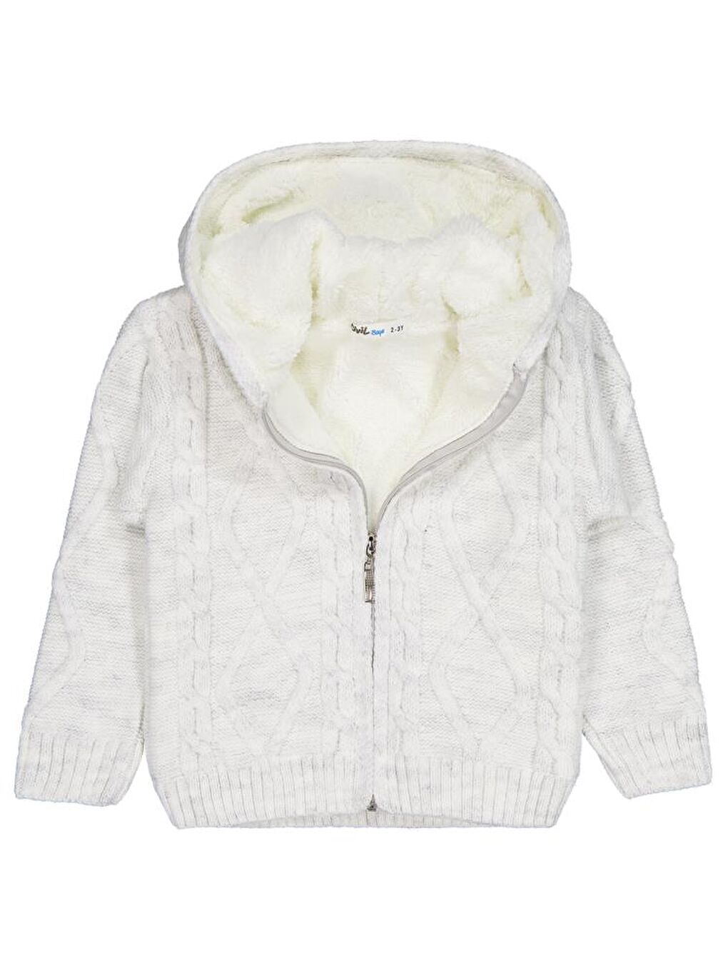 Boys Saç Örgülü İçi Polarlı Kapüşonlu 2-5 Yaş Hırka - Gri 4-5 Yaş-2