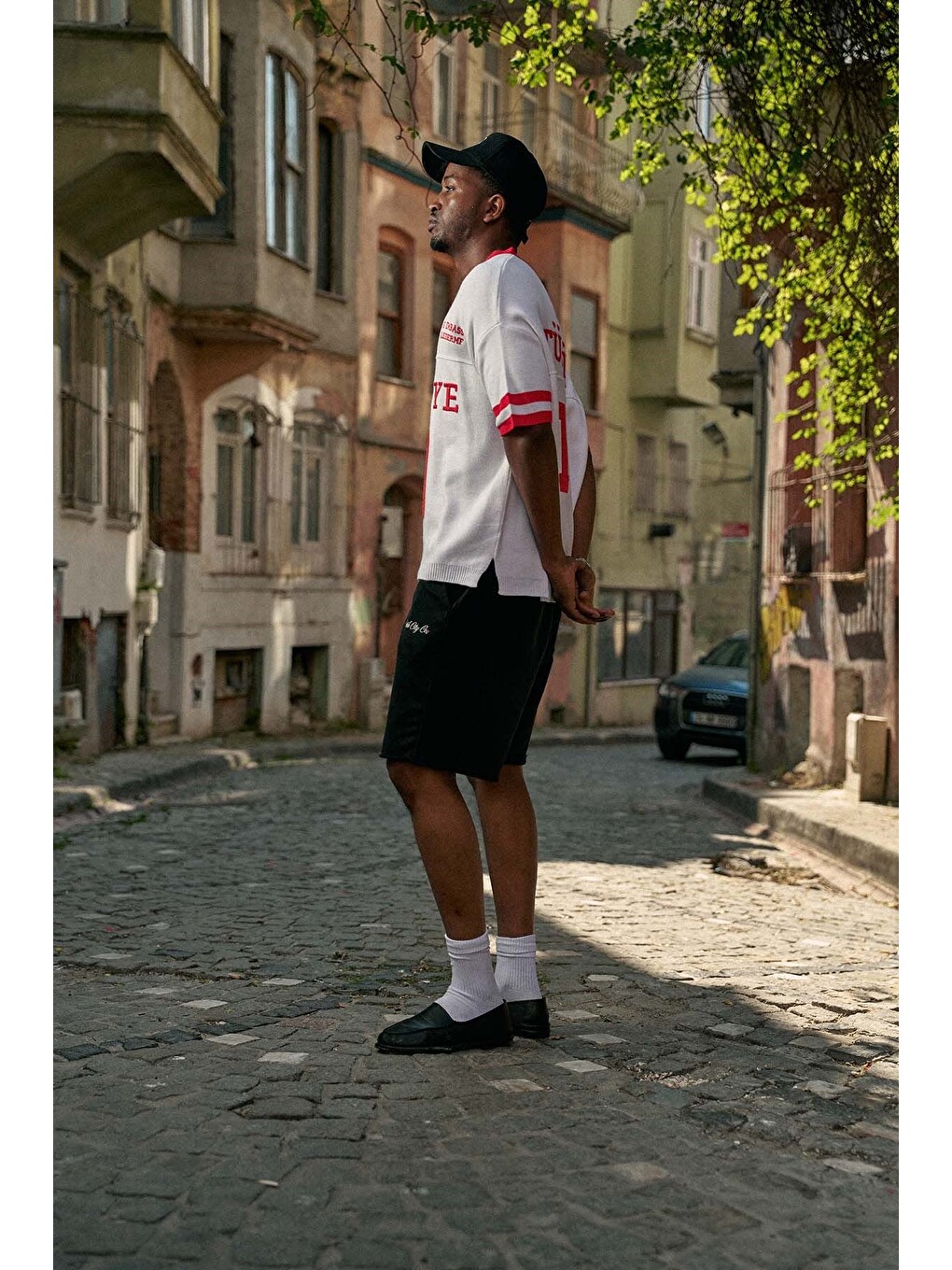 Unisex Oversize Premium Ay Yıldız Triko Forma T-Shirt Ekru-5
