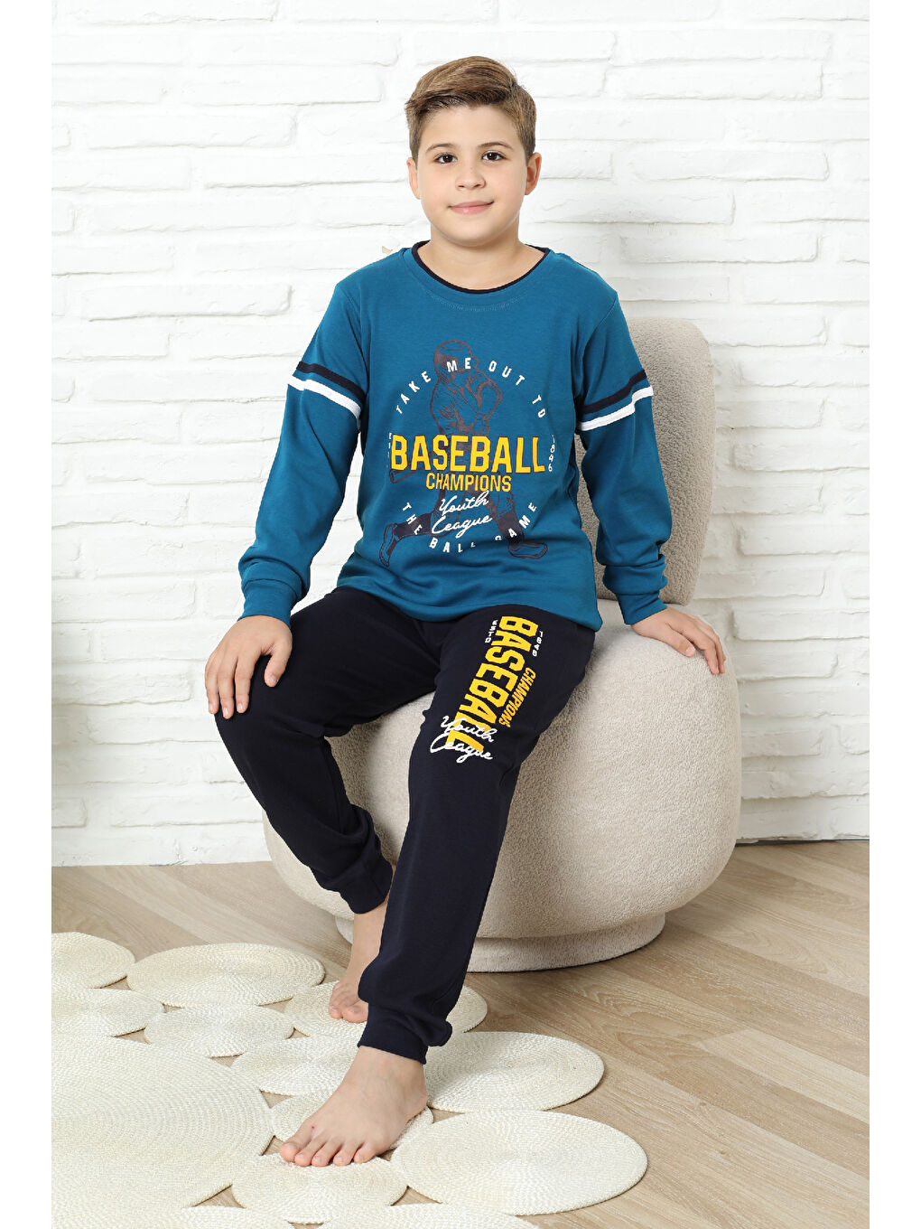 Petrol Erkek Çocuk Pijama Takımı %100 Pamuk İnterlok Kumaş 12447-4