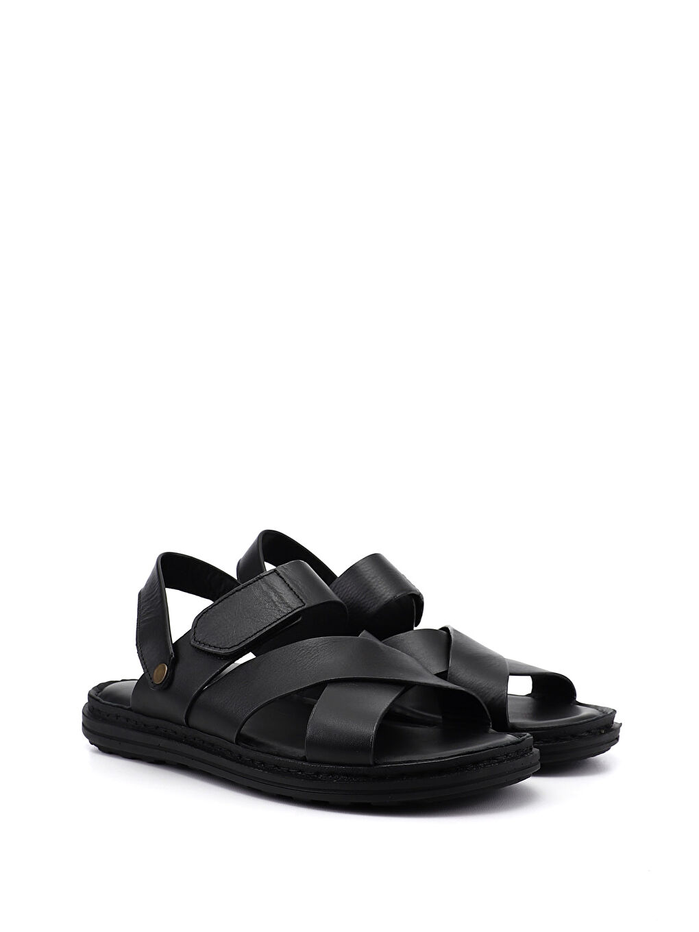 Siyah Erkek SİYAH Hakiki Deri Comfort Sandalet-1